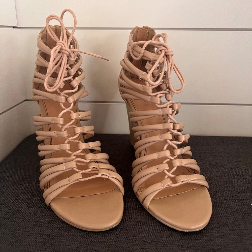 Express Cream Wedge Sandals, Size 7